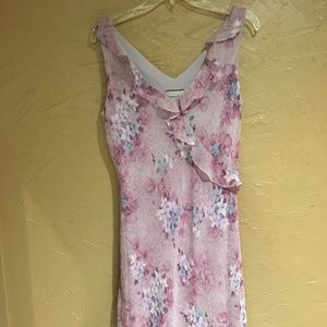 Floral Ruffle 3/4 Length Dress w/ Asymmetrical Hem